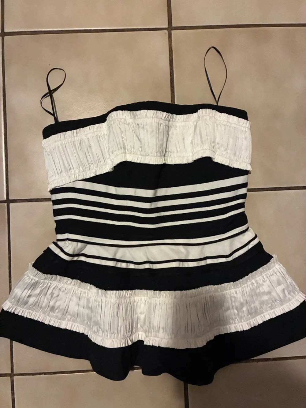 Christopher John Rogers Black and White Striped Peplum Top - Picture 3 of 5